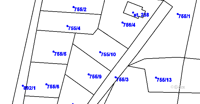 Parcela st. 755/10 v KÚ Luby, Katastrální mapa