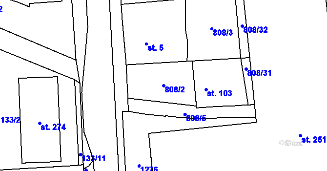 Parcela st. 808/2 v KÚ Luby, Katastrální mapa