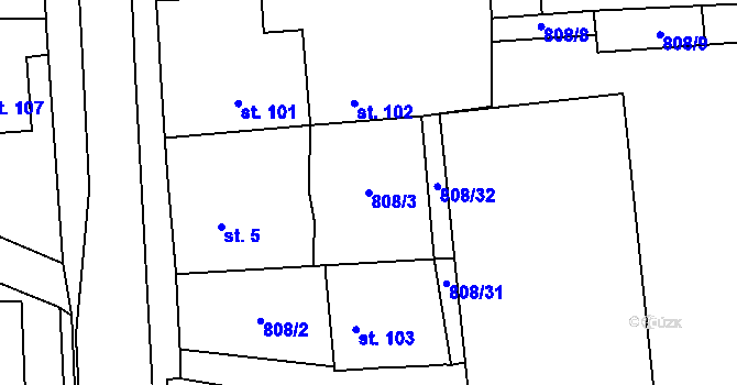 Parcela st. 808/3 v KÚ Luby, Katastrální mapa