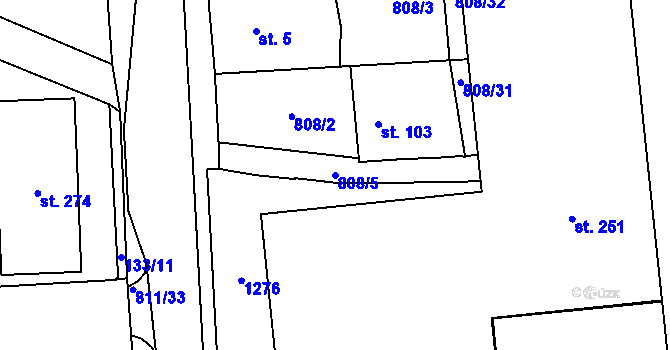 Parcela st. 808/5 v KÚ Luby, Katastrální mapa