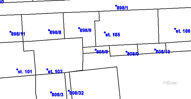 Parcela st. 808/8 v KÚ Luby, Katastrální mapa