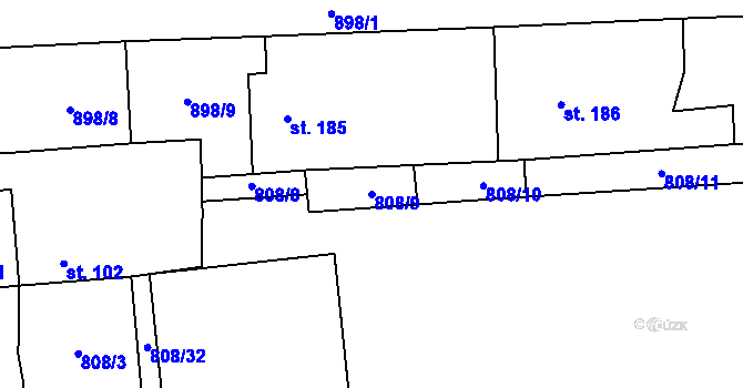 Parcela st. 808/9 v KÚ Luby, Katastrální mapa
