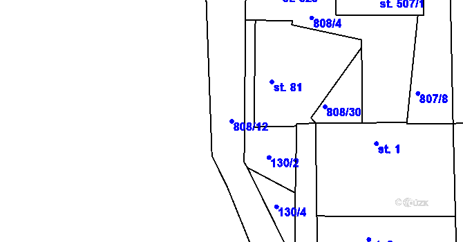 Parcela st. 808/12 v KÚ Luby, Katastrální mapa