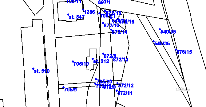 Parcela st. 872/9 v KÚ Luby, Katastrální mapa