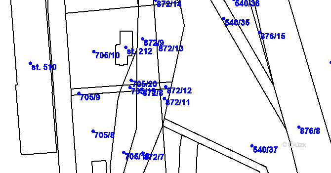 Parcela st. 872/12 v KÚ Luby, Katastrální mapa