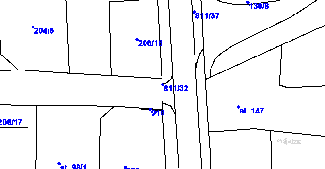 Parcela st. 811/32 v KÚ Luby, Katastrální mapa