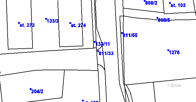 Parcela st. 811/33 v KÚ Luby, Katastrální mapa