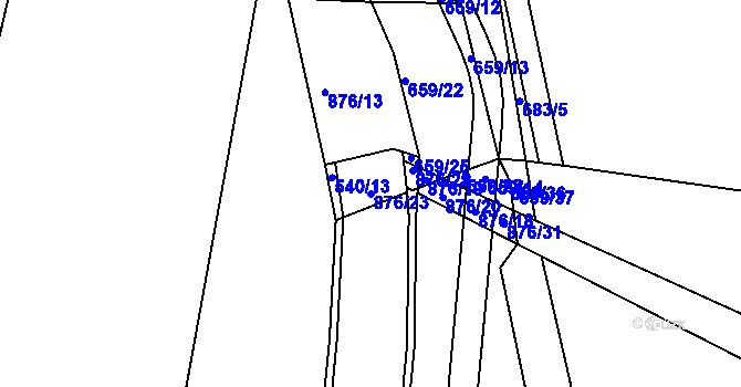 Parcela st. 876/23 v KÚ Luby, Katastrální mapa