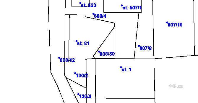 Parcela st. 808/30 v KÚ Luby, Katastrální mapa