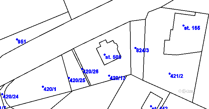 Parcela st. 505 v KÚ Luby, Katastrální mapa