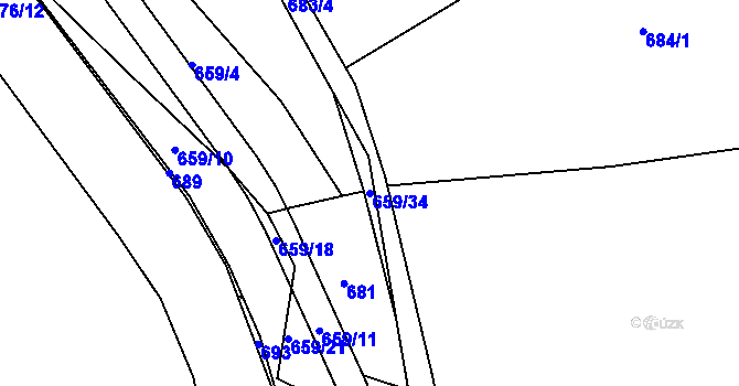 Parcela st. 659/34 v KÚ Luby, Katastrální mapa
