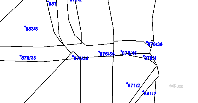 Parcela st. 876/35 v KÚ Luby, Katastrální mapa