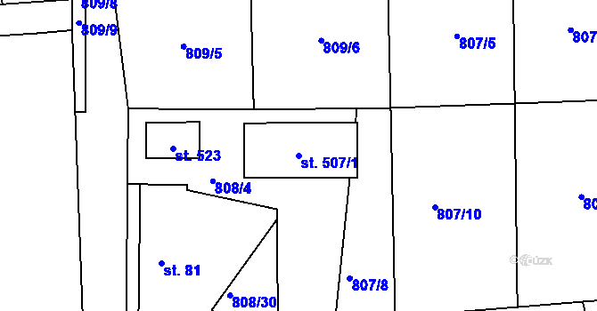 Parcela st. 507/1 v KÚ Luby, Katastrální mapa