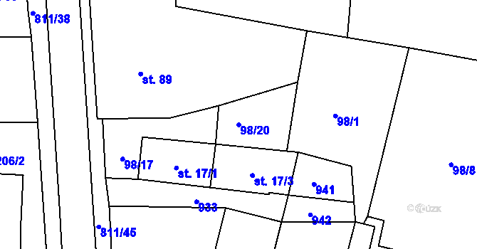 Parcela st. 98/20 v KÚ Luby, Katastrální mapa