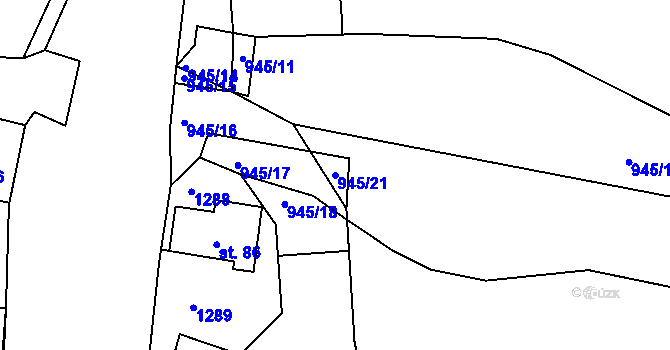 Parcela st. 945/21 v KÚ Luby, Katastrální mapa