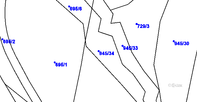 Parcela st. 945/34 v KÚ Luby, Katastrální mapa
