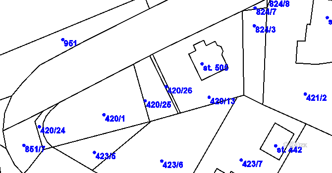 Parcela st. 420/26 v KÚ Luby, Katastrální mapa