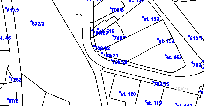 Parcela st. 709/21 v KÚ Luby, Katastrální mapa