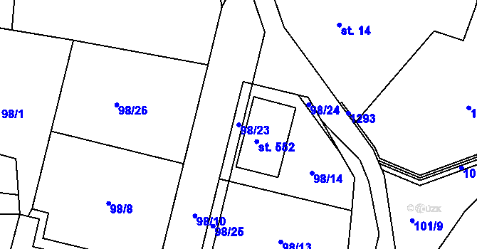 Parcela st. 98/23 v KÚ Luby, Katastrální mapa