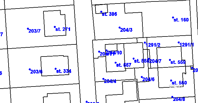 Parcela st. 204/11 v KÚ Luby, Katastrální mapa