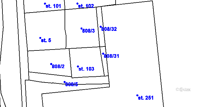 Parcela st. 808/31 v KÚ Luby, Katastrální mapa