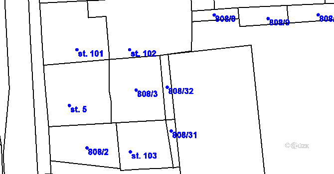Parcela st. 808/32 v KÚ Luby, Katastrální mapa