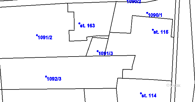 Parcela st. 1091/3 v KÚ Kal u Klatov, Katastrální mapa