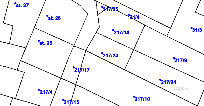 Parcela st. 217/23 v KÚ Klec, Katastrální mapa