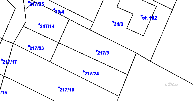 Parcela st. 217/9 v KÚ Klec, Katastrální mapa