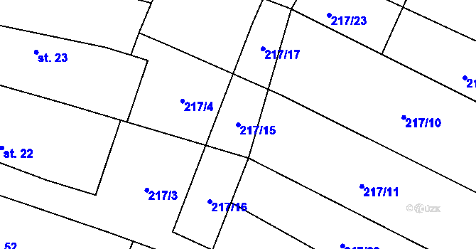 Parcela st. 217/15 v KÚ Klec, Katastrální mapa