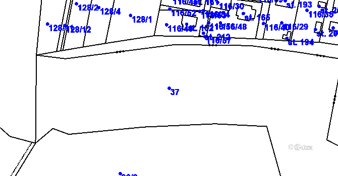 Parcela st. 37 v KÚ Drasty, Katastrální mapa
