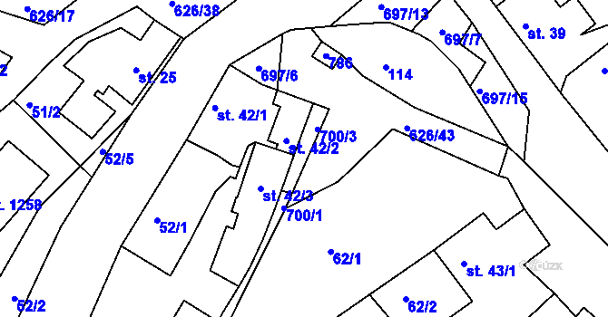 Parcela st. 700/1 v KÚ Klecany, Katastrální mapa