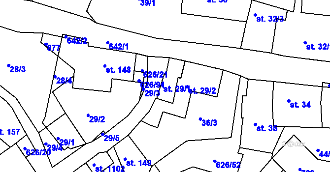 Parcela st. 29/1 v KÚ Klecany, Katastrální mapa