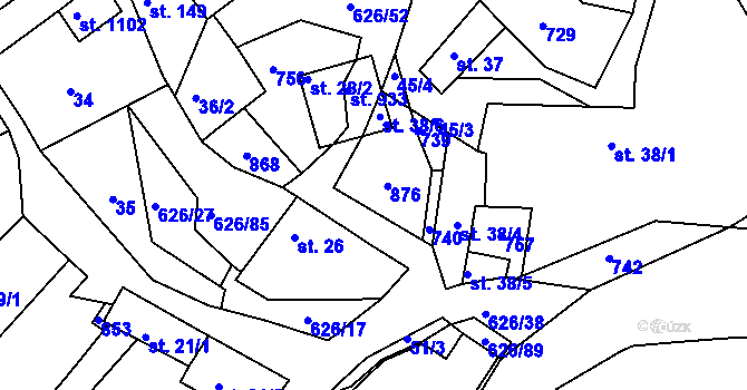 Parcela st. 38/2 v KÚ Klecany, Katastrální mapa