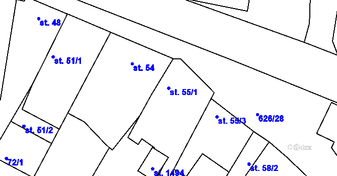 Parcela st. 55/1 v KÚ Klecany, Katastrální mapa