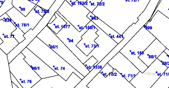 Parcela st. 73/1 v KÚ Klecany, Katastrální mapa