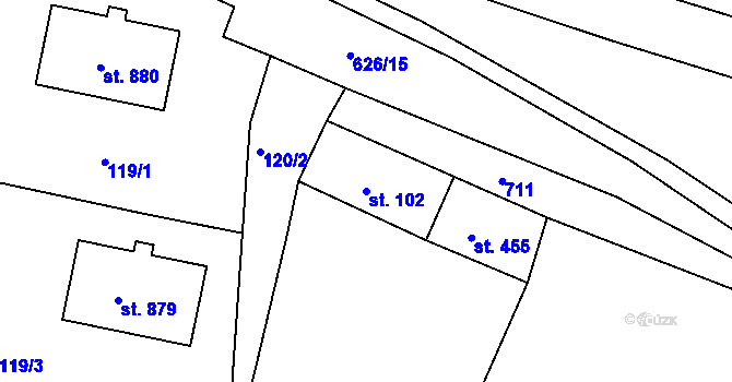 Parcela st. 102 v KÚ Klecany, Katastrální mapa