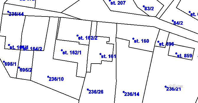Parcela st. 161 v KÚ Klecany, Katastrální mapa