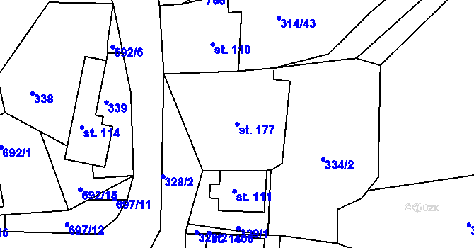 Parcela st. 177 v KÚ Klecany, Katastrální mapa