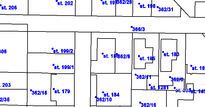 Parcela st. 186 v KÚ Klecany, Katastrální mapa
