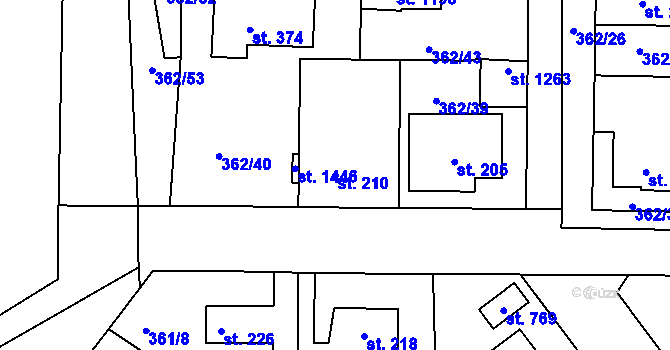 Parcela st. 210 v KÚ Klecany, Katastrální mapa