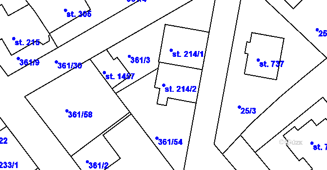 Parcela st. 214/2 v KÚ Klecany, Katastrální mapa