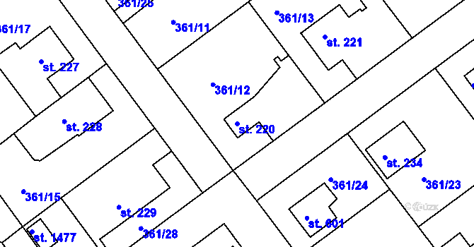 Parcela st. 220 v KÚ Klecany, Katastrální mapa