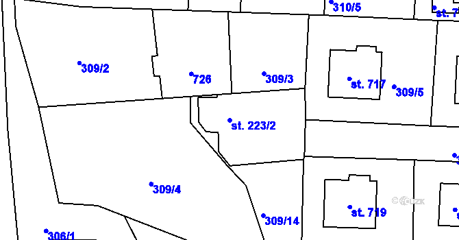 Parcela st. 223/2 v KÚ Klecany, Katastrální mapa