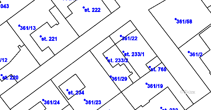 Parcela st. 233/2 v KÚ Klecany, Katastrální mapa
