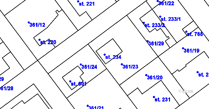 Parcela st. 234 v KÚ Klecany, Katastrální mapa