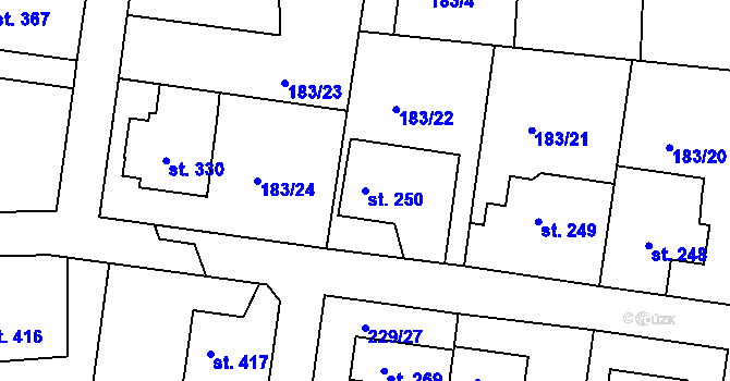 Parcela st. 250 v KÚ Klecany, Katastrální mapa