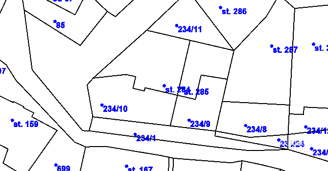 Parcela st. 284 v KÚ Klecany, Katastrální mapa