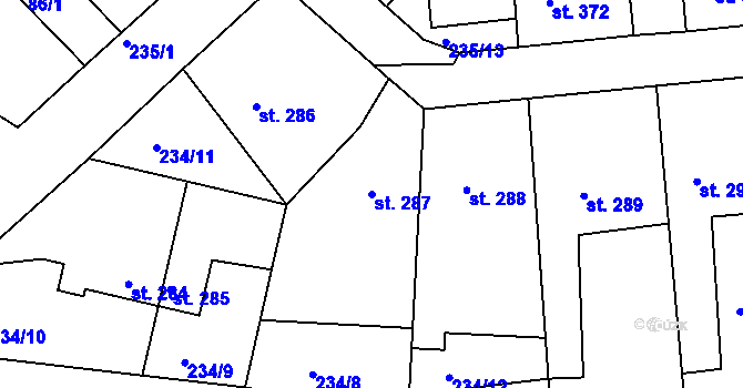 Parcela st. 287 v KÚ Klecany, Katastrální mapa