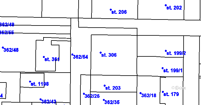 Parcela st. 306 v KÚ Klecany, Katastrální mapa
